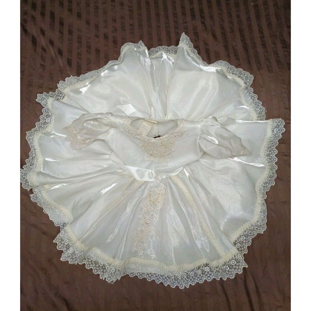Vtg pageant Party Wedding Dress Full Circle White Lace Pearls Sz 4